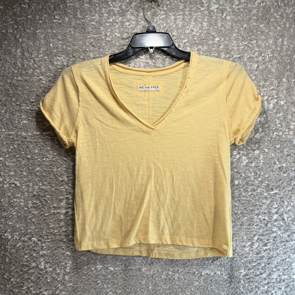 We The Free Take 2 Tee XS Yellow V Neck Waist Length Top Boho Preppy
